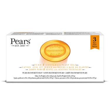 Pears Pure & Gentle Soap Bar (Combo Pack of 3) - With Glycerin for Soft, Glowing Skin & Body, Paraben-Free Body Soaps For Bath Ideal for Men & Women